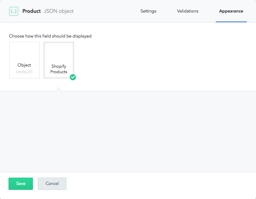 Contentful Shopify Product UI Extension json object figure